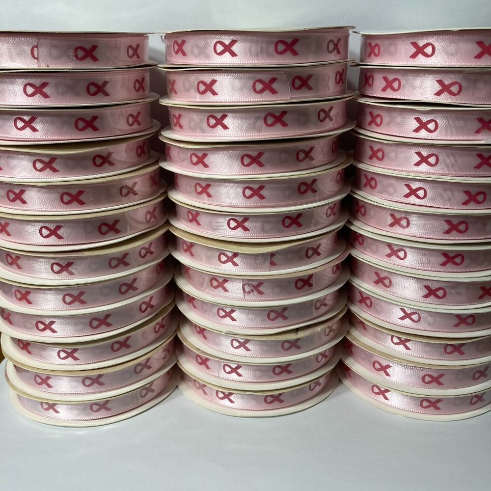 Breast Cancer Awareness Badge Ribbon Light Pink Dark Pink 3/8" 10 yards 36 Rolls